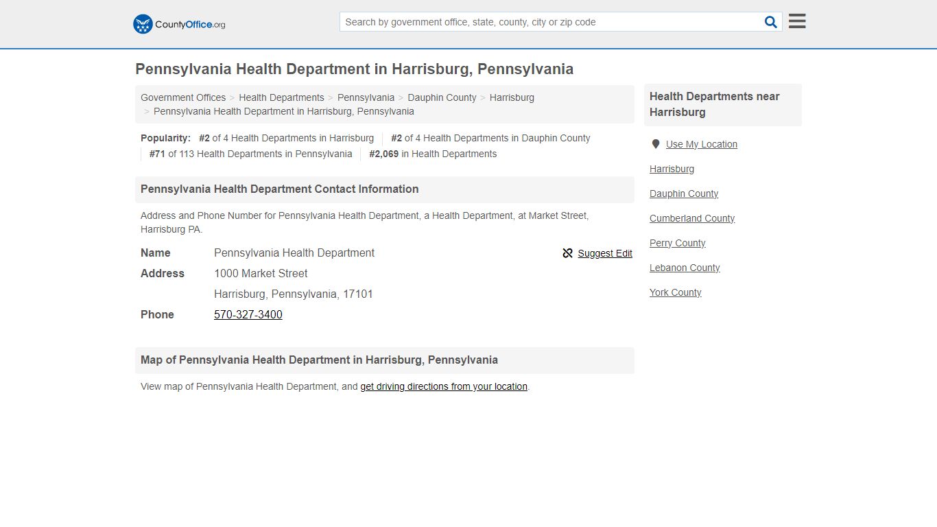 Pennsylvania Health Department - Harrisburg, PA (Address and Phone)