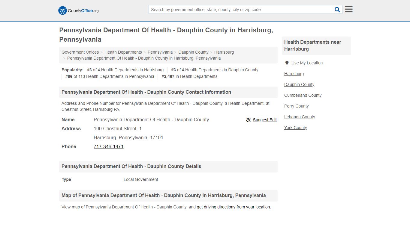 Pennsylvania Department Of Health - Dauphin County - Harrisburg, PA ...